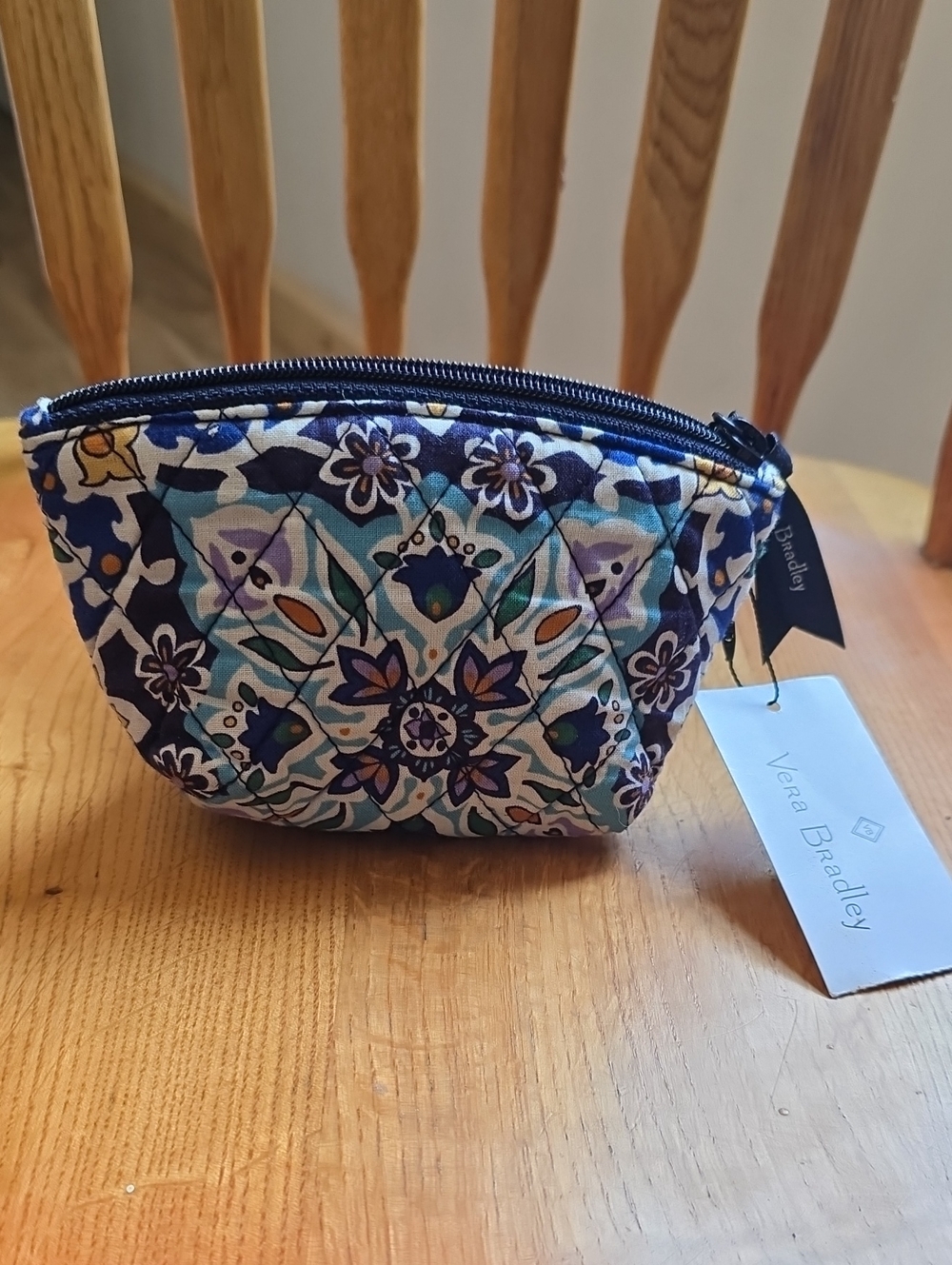 Small Vera Bradley Navy & Teal Floral Quilted Cosmetic Pouch